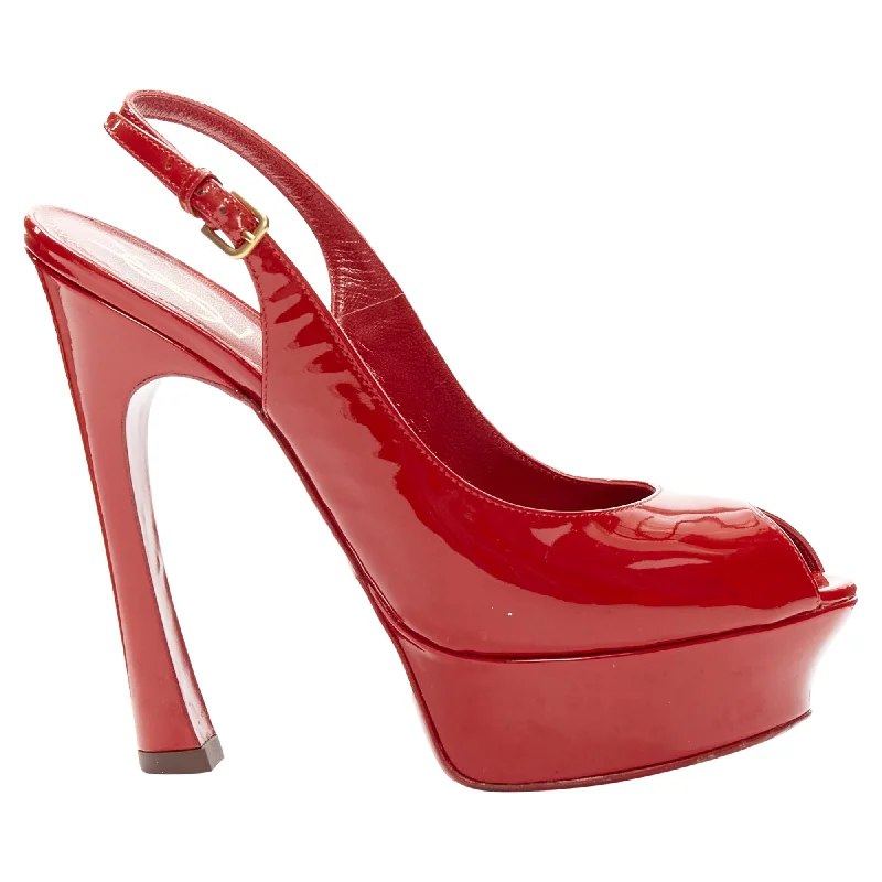 Sleek and Shiny Patent Pump Heels for a Polished Look--Yves Saint Laurent patent peep toe platform slingback heels