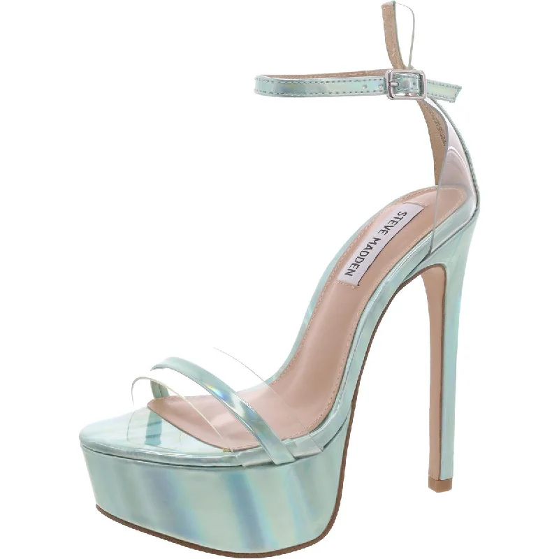 Steve Madden Womens Sensual Vinyl Metallic Platform Heels---Transparent Vinyl Pumps for Bold Fashion Statements