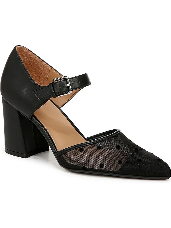 Trendy Chunky Heel Pumps for Casual Wear--Pixie 2 Womens Mesh Polka Dot Block Heels