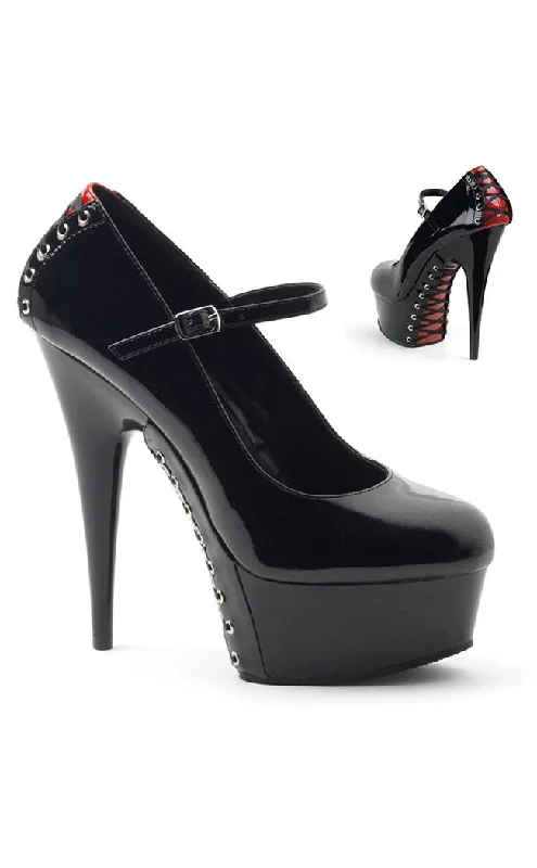 Sleek and Shiny Patent Pump Heels for a Polished Look--DELIGHT-687FH Black Patent & Red Platform Heels