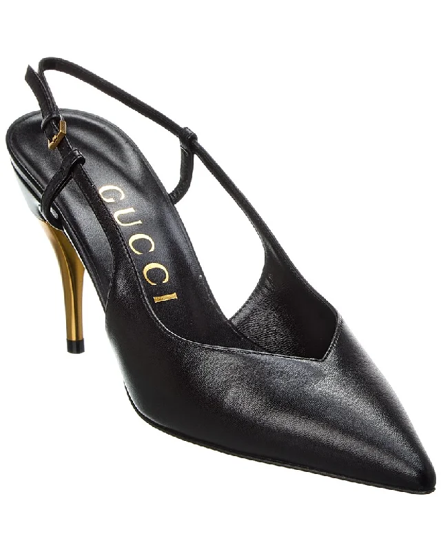 Fashionable Leather Slingback Pumps for Casual Wear--Gucci Leather Slingback Pump