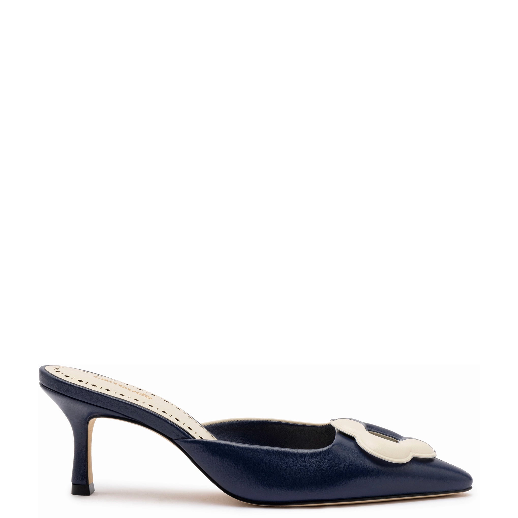 Flora Pump In Navy and Ivory Leather---Comfortable Leather Pumps for Office and Everyday Wear