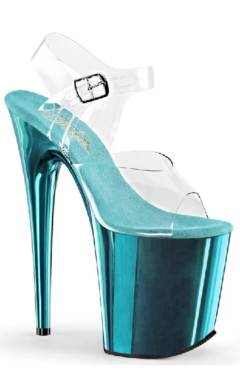 Stylish Platform Heels for Extra Height--FLAMINGO-808 Clear & Turquoise Platform Heels