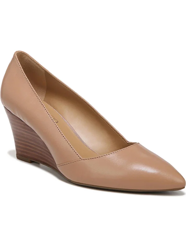 Frankie Womens Padded Insole Leather Wedge Heels---Comfortable Leather Pumps for Office and Everyday Wear