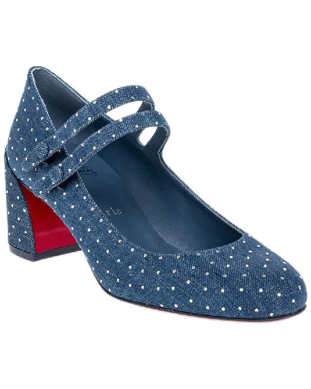 Christian Louboutin Miss Jane Plum Denim & Leather Pump---Comfortable Leather Pumps for Office and Everyday Wear