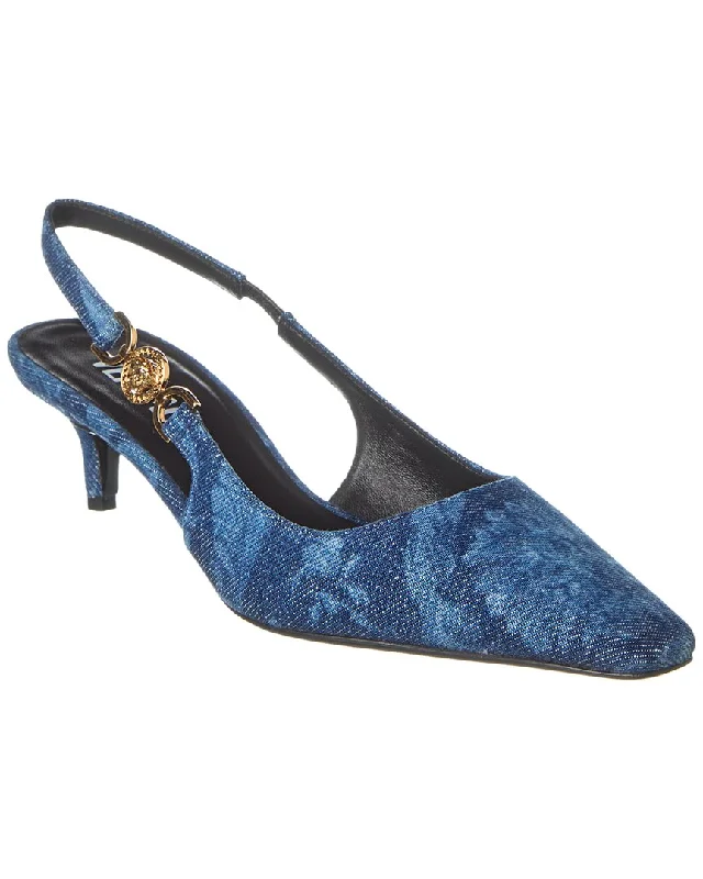 Versace Medusa Denim Slingback Pump---Chic Denim Fabric Heels for a Unique Look