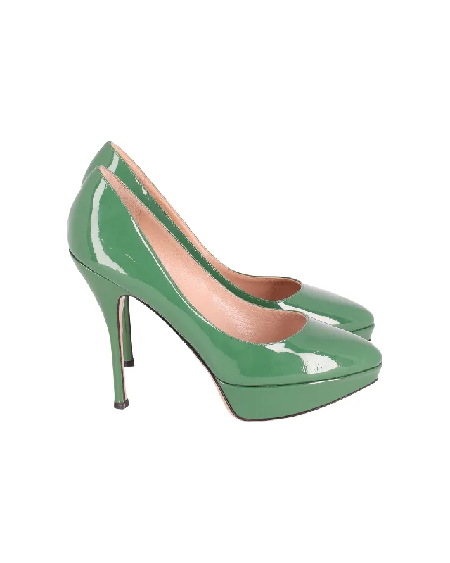 Sleek and Shiny Patent Pump Heels for a Polished Look--Valentino Platform Pumps in Green Patent Leather