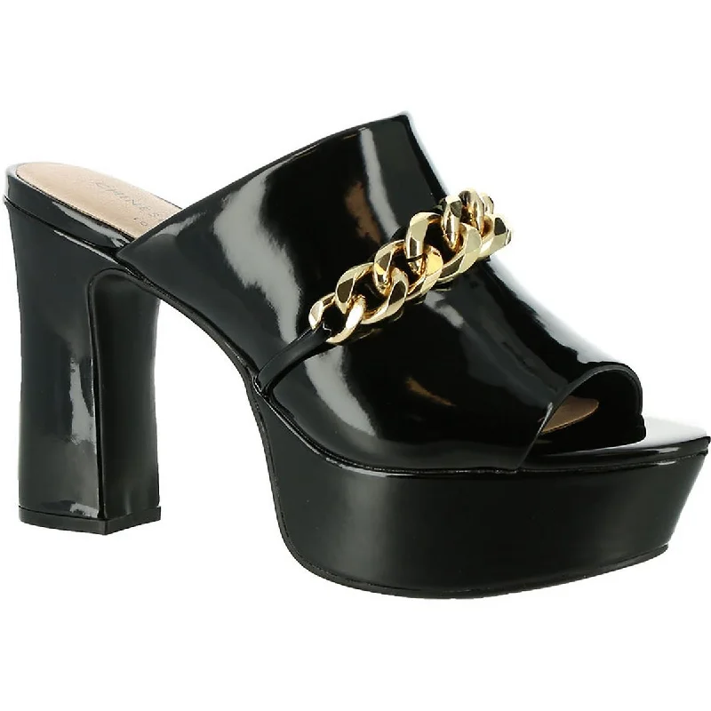 Trendy Peep Toe Platform Heels Crafted from Genuine Leather--Chinese Laundry Womens Ditzy Chain Peep Toe Mules