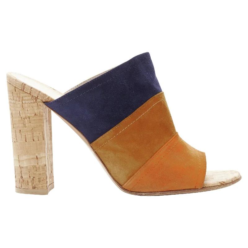 Affordable Suede Ankle Pumps for All-Day Wear--Gianvito Rossi suede leather color block cork mules