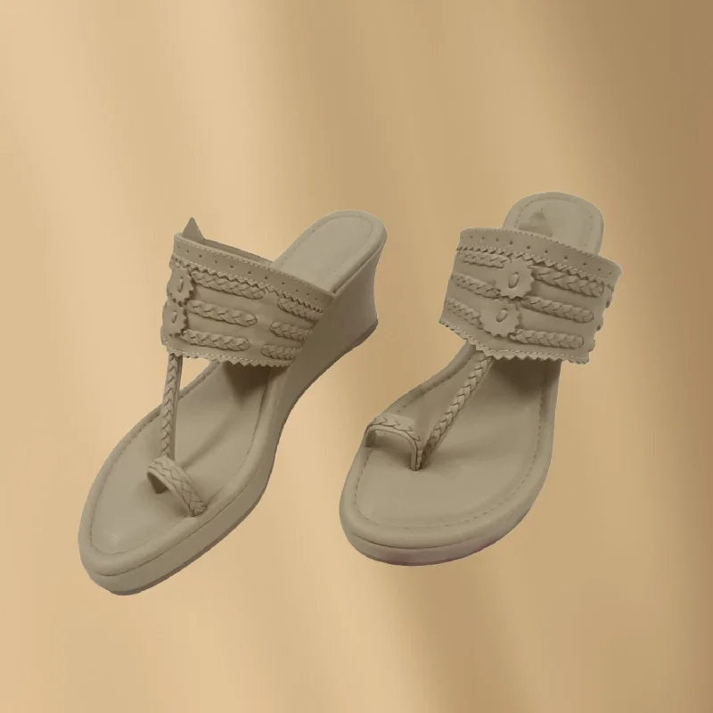 Versatile Heeled Sandals for Any Occasion---Nude Wedge Heel Kolhapuris For Women | Hand-Crafted | Comfy Festive Wear