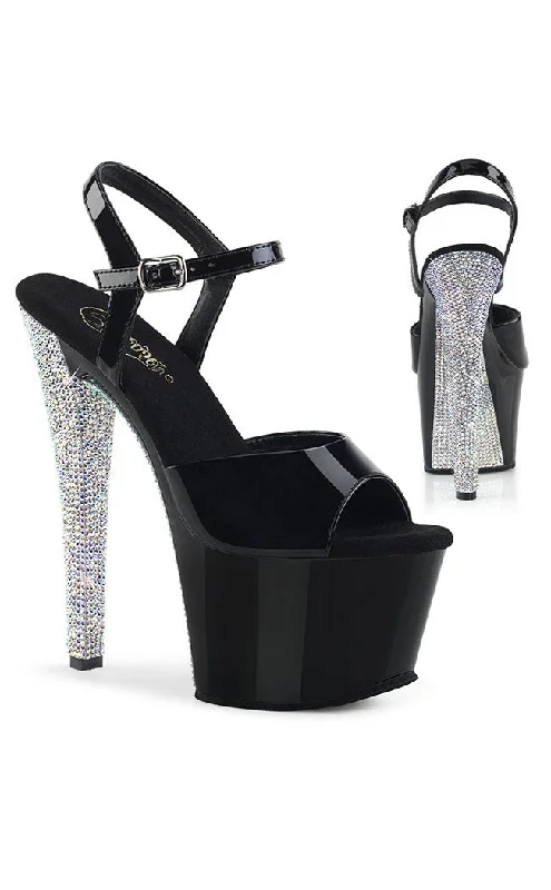 Affordable Rhinestone Pumps for a Dazzling Look---SKY-309CHRS Black & Silver Rhinestone Platform Heels