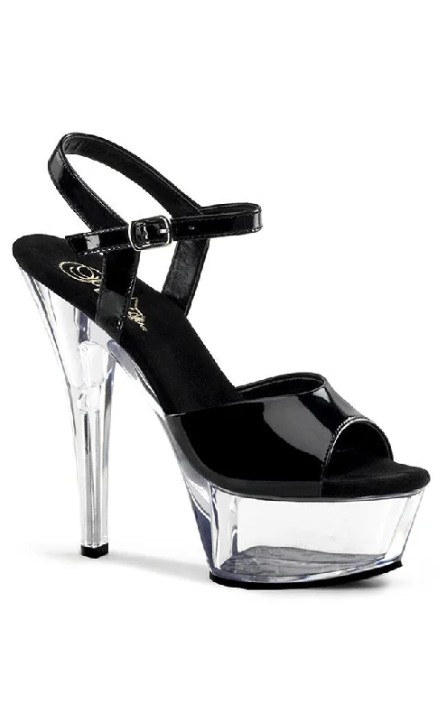 Sleek and Shiny Patent Pump Heels for a Polished Look--KISS-209 Black Patent & Clear Platform Heels