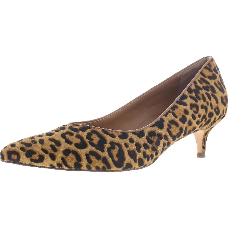 Josie Leopard Womens Leather Slip On Kitten Heels---Fashionable Kitten Heels for Date Night