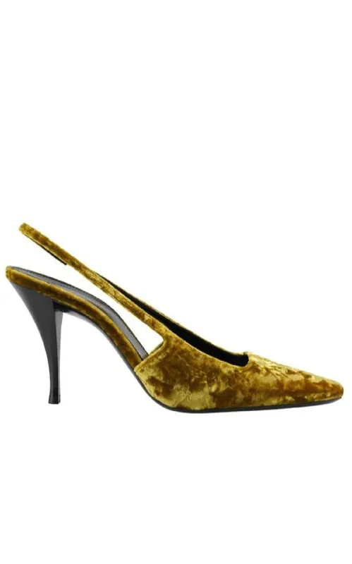 Luxurious Velvet Women's Pumps with Soft Finish---Blade 90 Velvet Slingback Pumps in Mustered