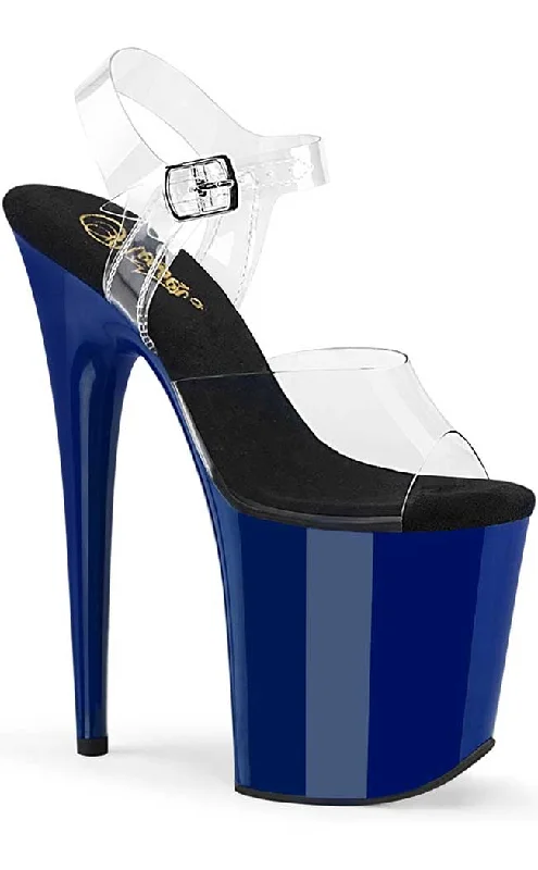 Stylish Platform Heels for Extra Height--FLAMINGO-808C Clear & Royal Blue Platform Heels