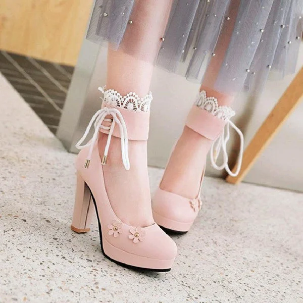 Stylish Lace Pumps for a Chic Look--Lolita flower lace high heels YV40458