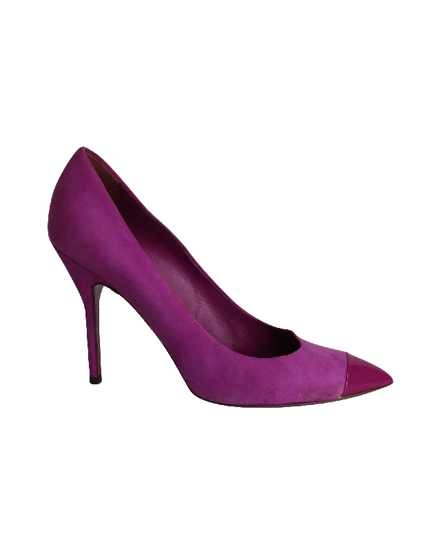 Sleek and Shiny Patent Pump Heels for a Polished Look--Yves Saint Laurent Patent Toe Pumps in Purple Suede