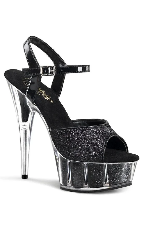 DELIGHT-609-5G Black Glitter Platform Heels---Trendy Glitter Heels for a Glamorous Look