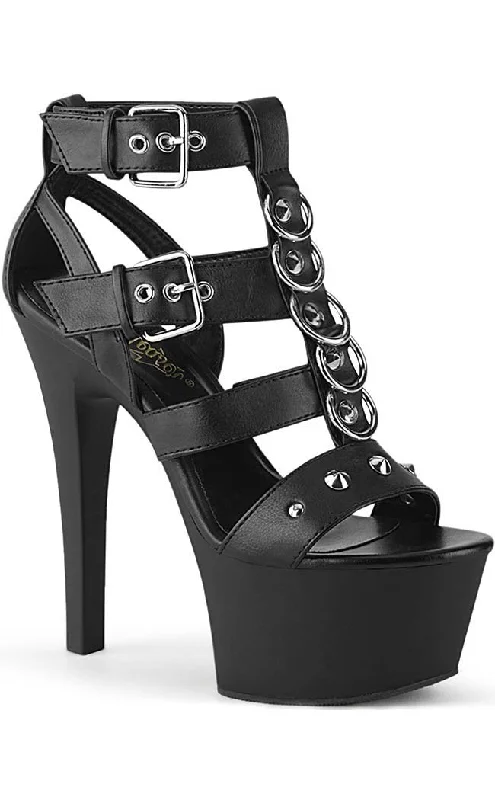 ASPIRE-658 Black Vegan Leather Gladiator Heels---Comfortable Leather Pumps for Office and Everyday Wear