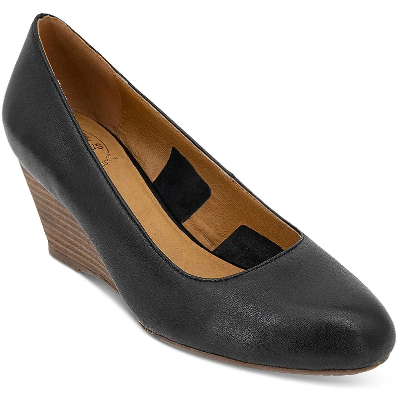 Stylish Slip-On Pumps for Quick Elegance---Khloe Womens Leather Slip On Wedge Heels