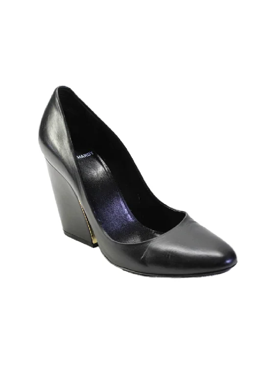 Pierre Hardy Womens Black Leather Block High Heels Pumps Shoes---Comfortable Leather Pumps for Office and Everyday Wear