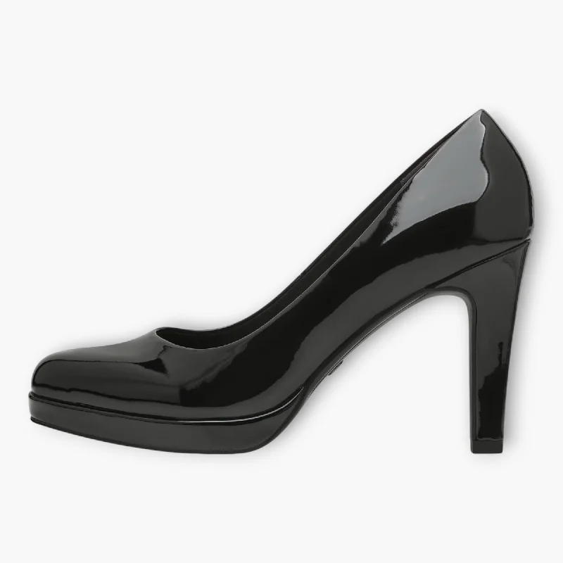 Sleek and Shiny Patent Pump Heels for a Polished Look--Tamaris Black Patent Court Shoe with Stiletto Heel and Platform