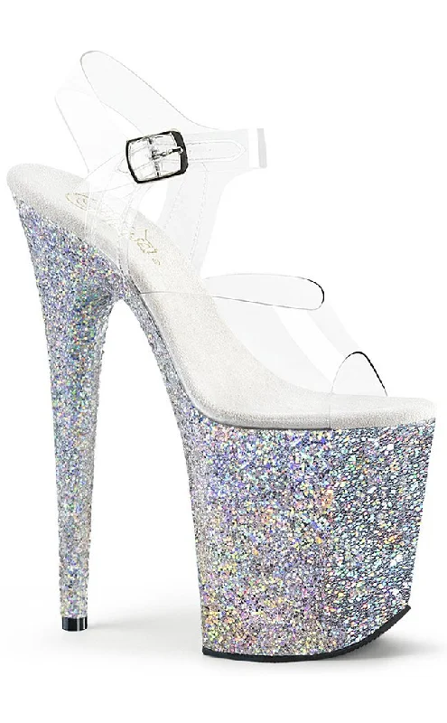 FLAMINGO-808LG Silver Glitter Platform Heels---Trendy Glitter Heels for a Glamorous Look