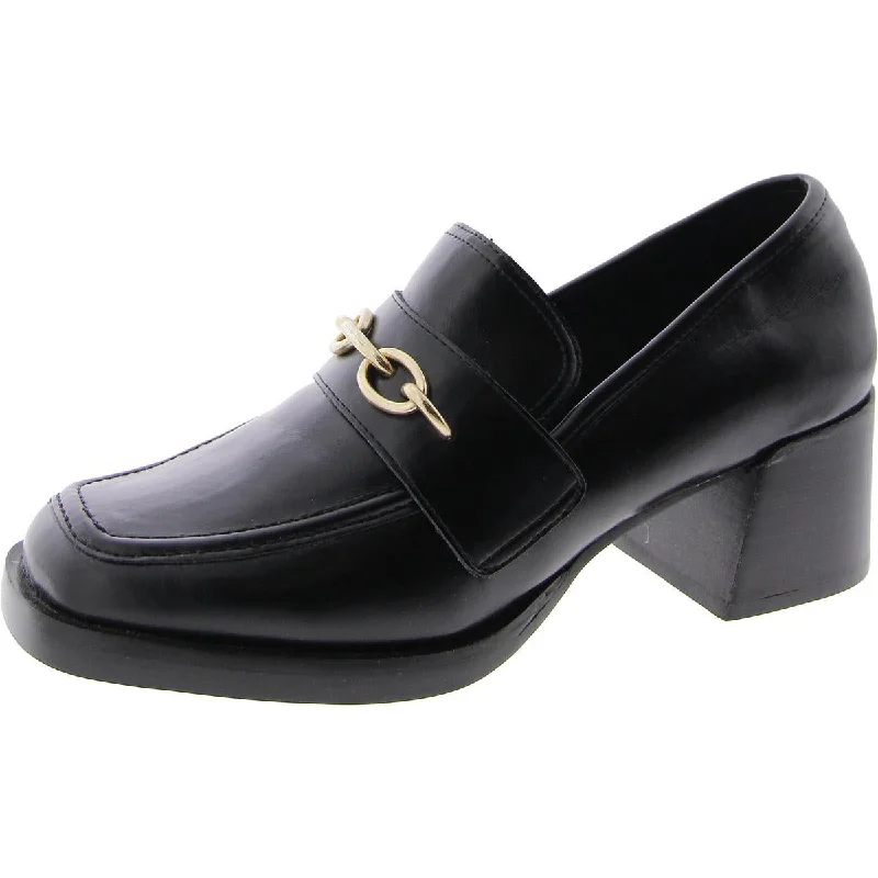 Trendy Chunky Heel Pumps for Casual Wear--Clarkson Womens Faux Leather Block Heel Loafer Heels