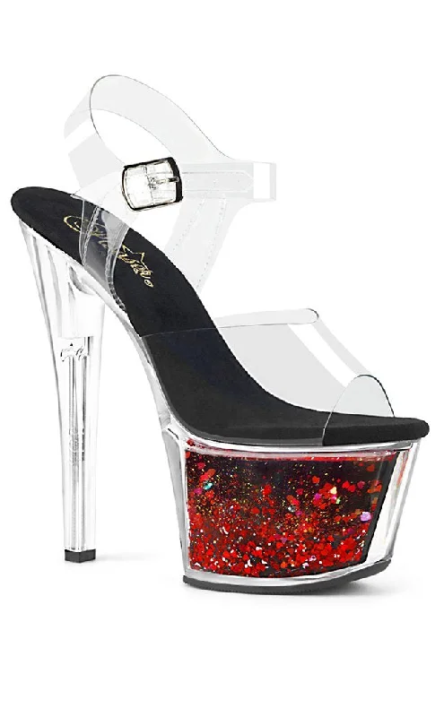 SKY-308WHG Black & Red Glitter Platform Heels---Trendy Glitter Heels for a Glamorous Look