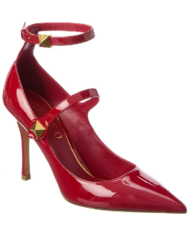 Sleek and Shiny Patent Pump Heels for a Polished Look--Valentino Roman Stud 100 Patent Pump