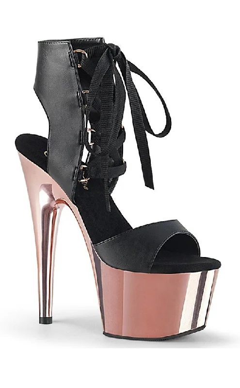 ADORE-700-14 Black Vegan Leather & Rose Gold Platform Heels---Comfortable Leather Pumps for Office and Everyday Wear