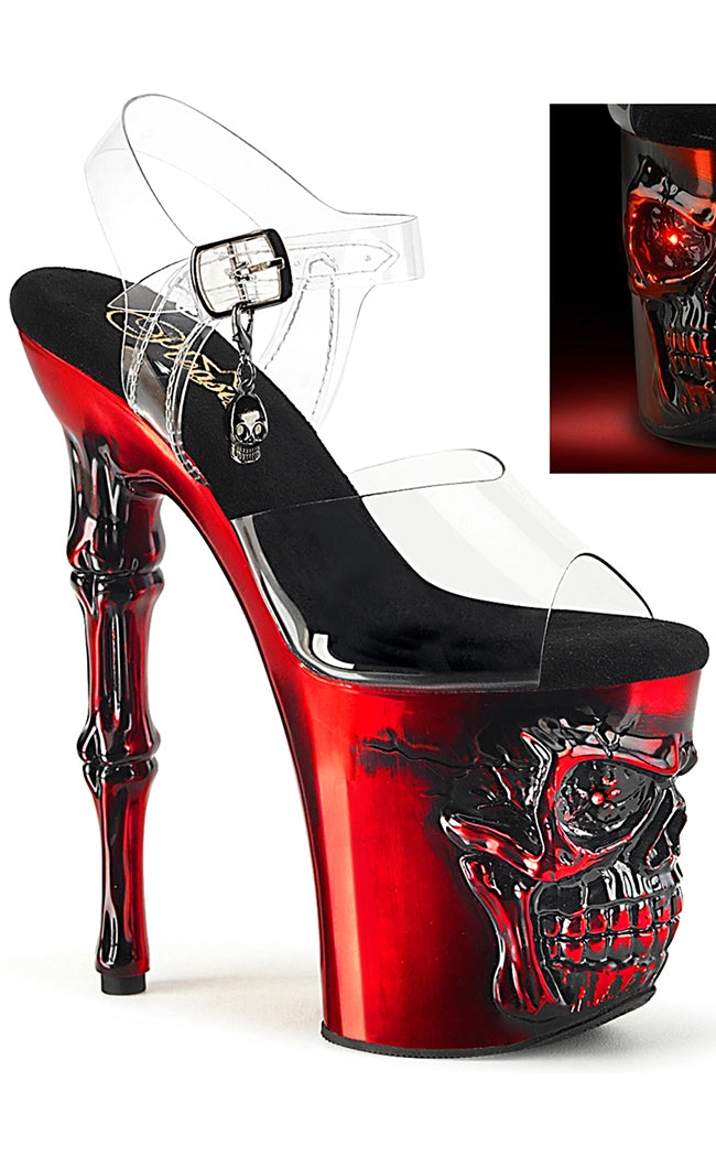 Stylish Platform Heels for Extra Height--RAPTURE-808 Red Chrome Skull Platform Heels