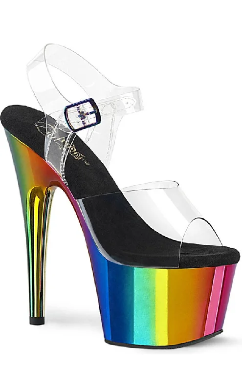 ADORE-708RC Clear & Rainbow Chrome Heels---Charming Bow Pumps for a Cute and Stylish Look