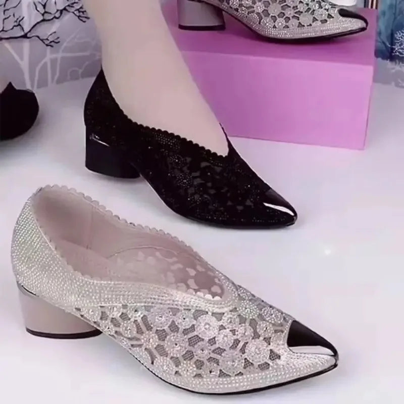 Spring/Summer/Autumn Water Diamond High Heel Pointed Black Bow Women's---Charming Bow Pumps for a Cute and Stylish Look