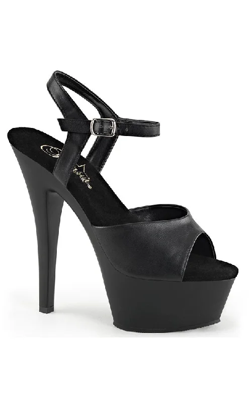 KISS-209 Black Vegan Leather Platform Heels---Comfortable Leather Pumps for Office and Everyday Wear