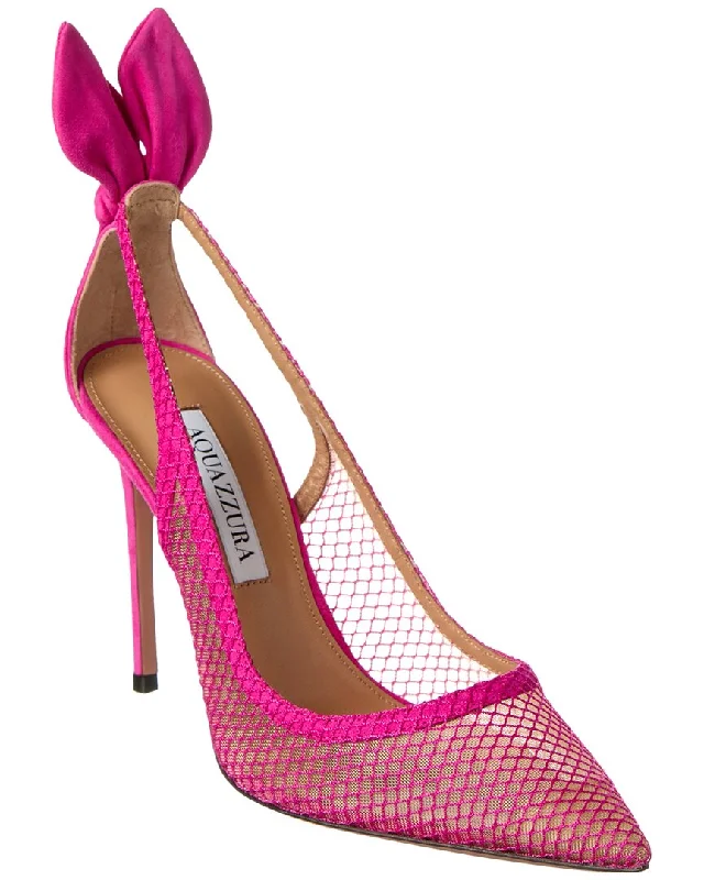 Affordable Suede Ankle Pumps for All-Day Wear--Aquazzura Bow Tie 105 Mesh & Suede Pump