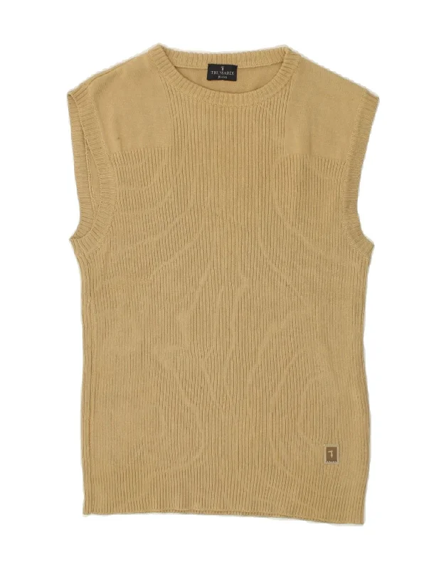 Women's cropped denim tank top for trendy looks -TRUSSARDI JEANS Womens Longline Vest Tank Top UK 8 Small Beige
