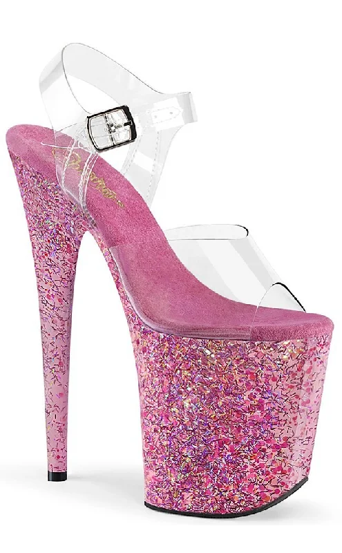 FLAMINGO-808CF Clear & Pink Glitter Heels---Trendy Glitter Heels for a Glamorous Look