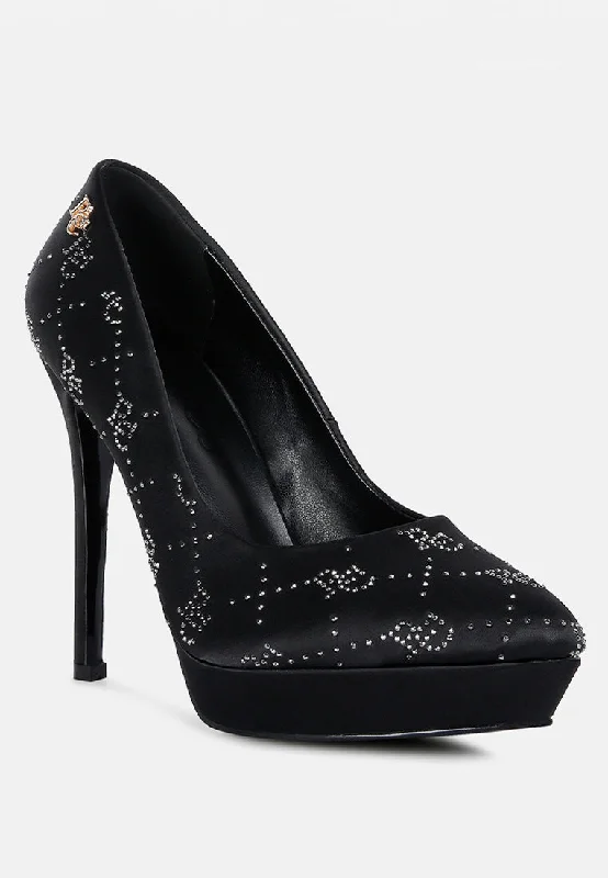 BALLARD Black Monogram Satin Stiletto PumpsAffordable Satin Heels with a Luxe Touch