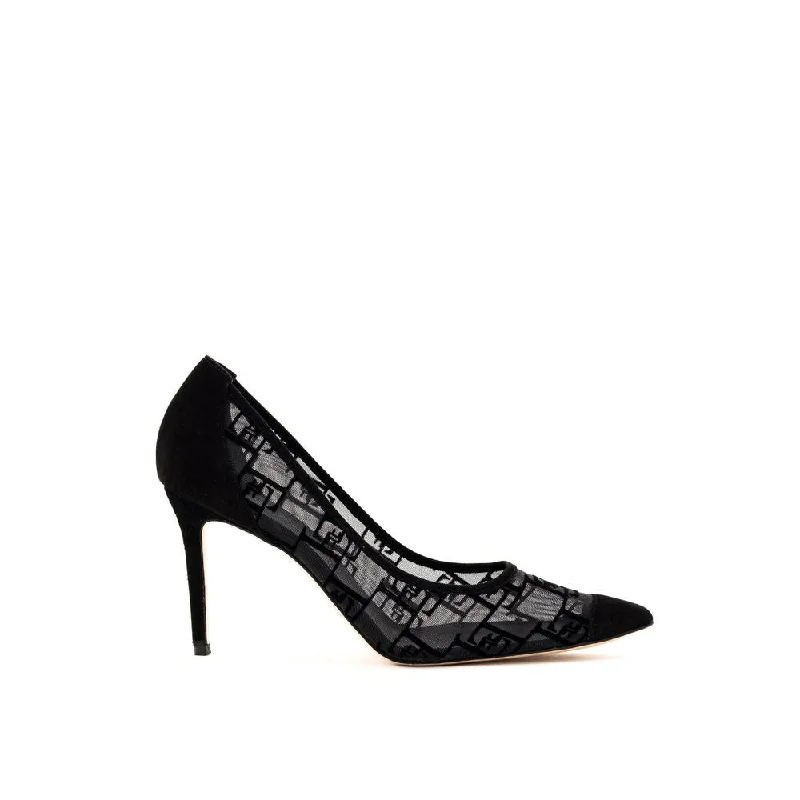 Versatile Dress Heels for Formal and Casual Wear---Elisabetta Franchi Black Nylon Pump