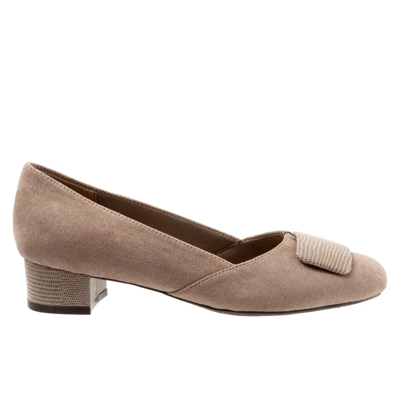 Affordable Suede Ankle Pumps for All-Day Wear--Trotters Delse T1852-135 Womens Brown Wide Suede Slip On Pumps Heels Shoes