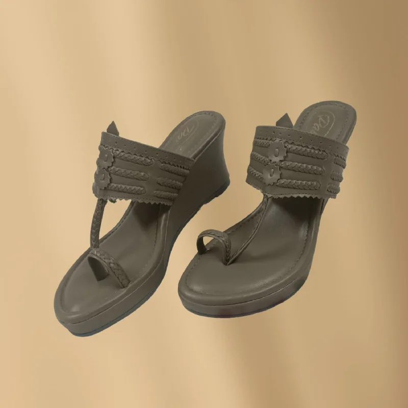 Versatile Heeled Sandals for Any Occasion---Khaki Wedge Heel Kolhapuri | Women | Hand-Crafted | Comfy Everyday Wear