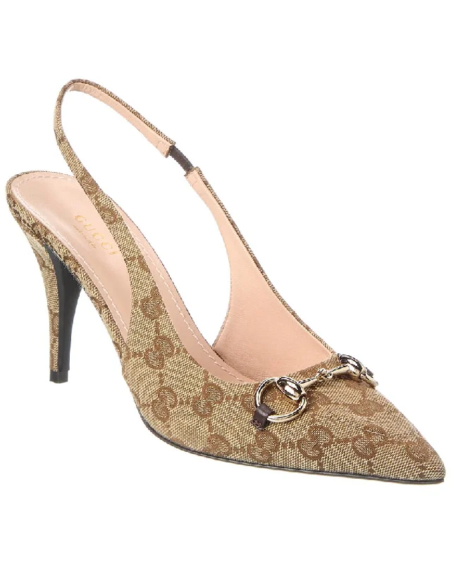 Versatile Heeled Sandals for Any Occasion---Gucci Horsebit Gg Canvas Slingback Pump