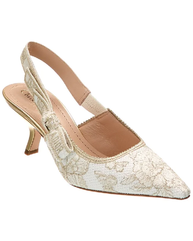 Fashionable Leather Slingback Pumps for Casual Wear--Dior J'Adior Canvas & Leather Slingback Pump