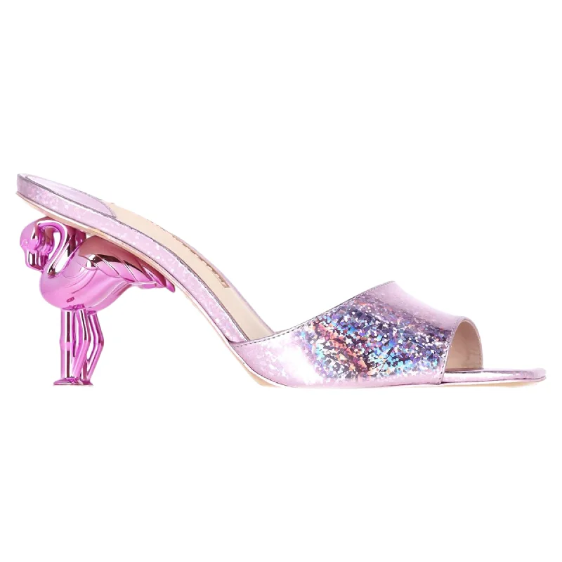 Sophia Webster Flo Flamingo Mid Mule in Pink Leather---Comfortable Leather Pumps for Office and Everyday Wear