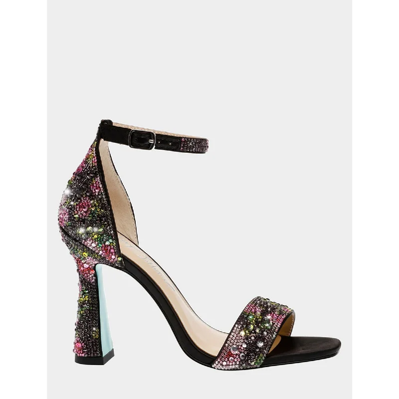 Versatile Heeled Sandals for Any Occasion---Dani Black/pink Floral