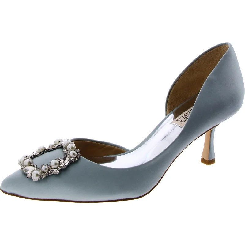 Stiletto Heel Pumps with Perfect Fit--Badgley Mischka Womens Satin Pointed Toe D'Orsay Heels-Fashionable & Classic