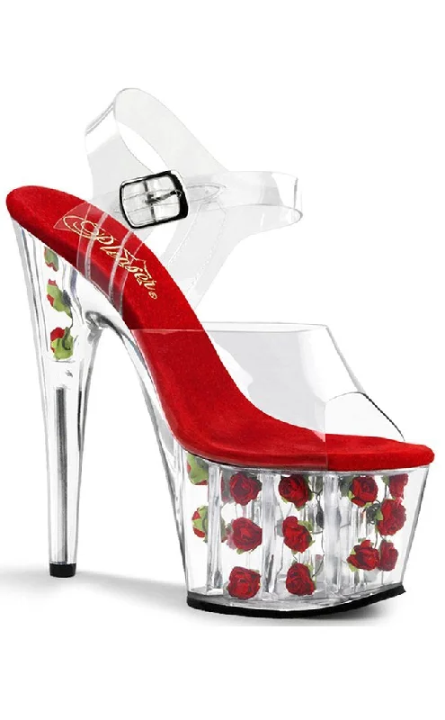 Stiletto Heel Pumps with Perfect Fit--ADORE-708FL Clear & Red Flower Heels-Fashionable & Classic