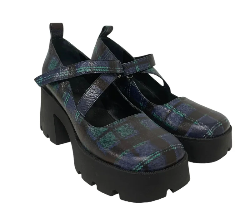 Versatile Heeled Sandals for Any Occasion---Heaven By Marc Jacobs/Heels/EU 40/Plaid/Cotton/NVY/Chunky Heel/plaid wedge nodalet