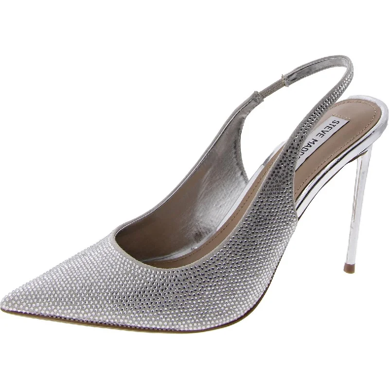 Stiletto Heel Pumps with Perfect Fit--Steve Madden Womens Mariah Rhinestone Pointed Toe Slingback Heels-Fashionable & Classic